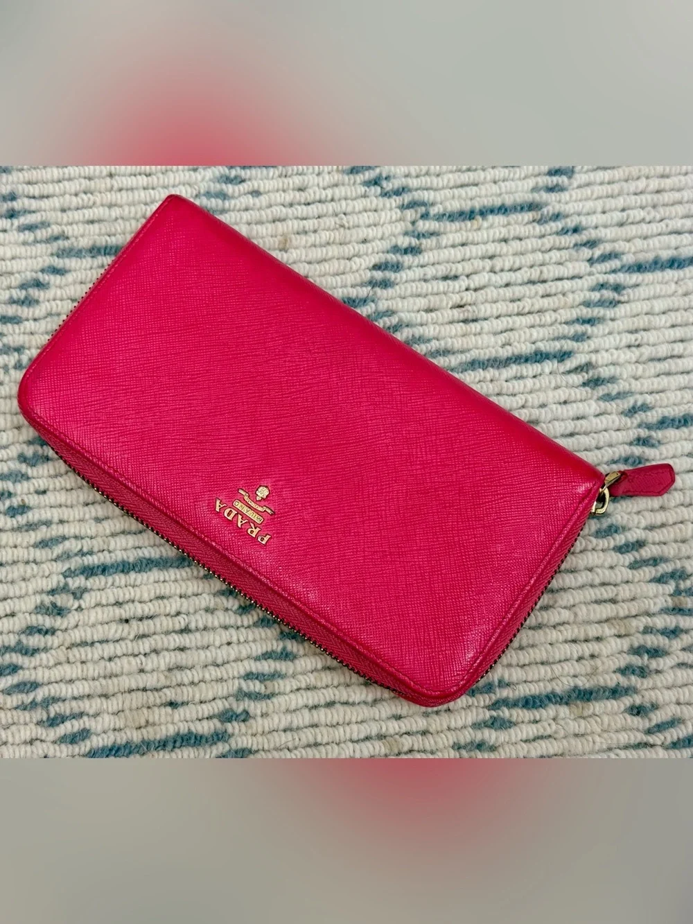 PRADA Y2K Barbiecore Hot Pink Saffiano Leather Zip Wallet/Clutch - Fits IPhone